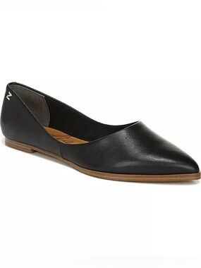Zodiac black leather pointy toe flats shoes